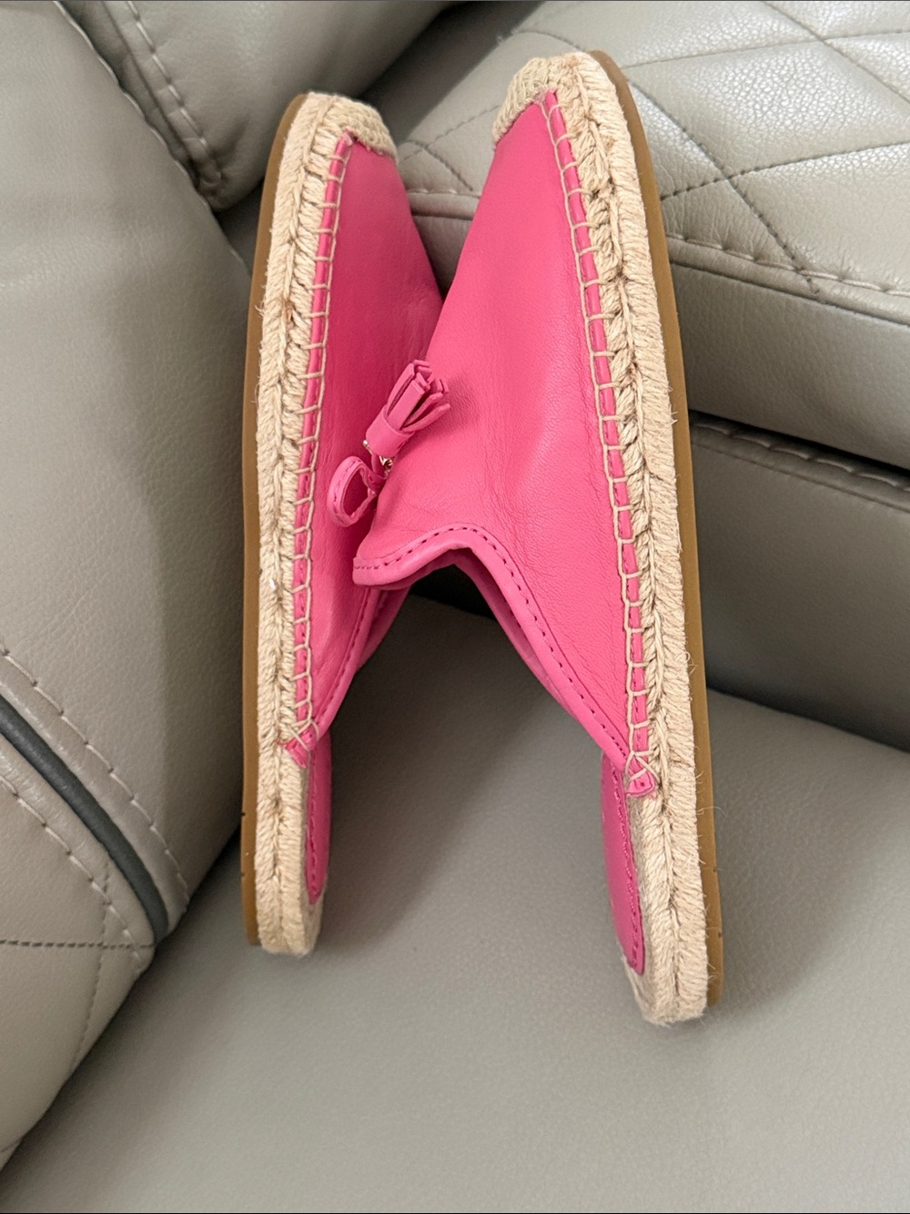 Coach Pink Leather Slip-On Espadrille Mules with Tassel Bow - Picture 3 of 7